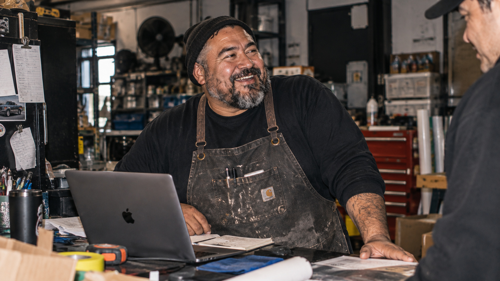 A business owner working in his shop