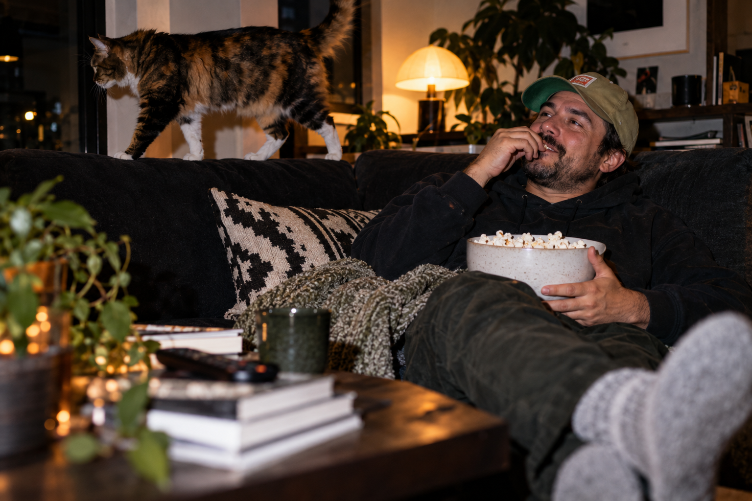 A relaxed night at home with entertainment