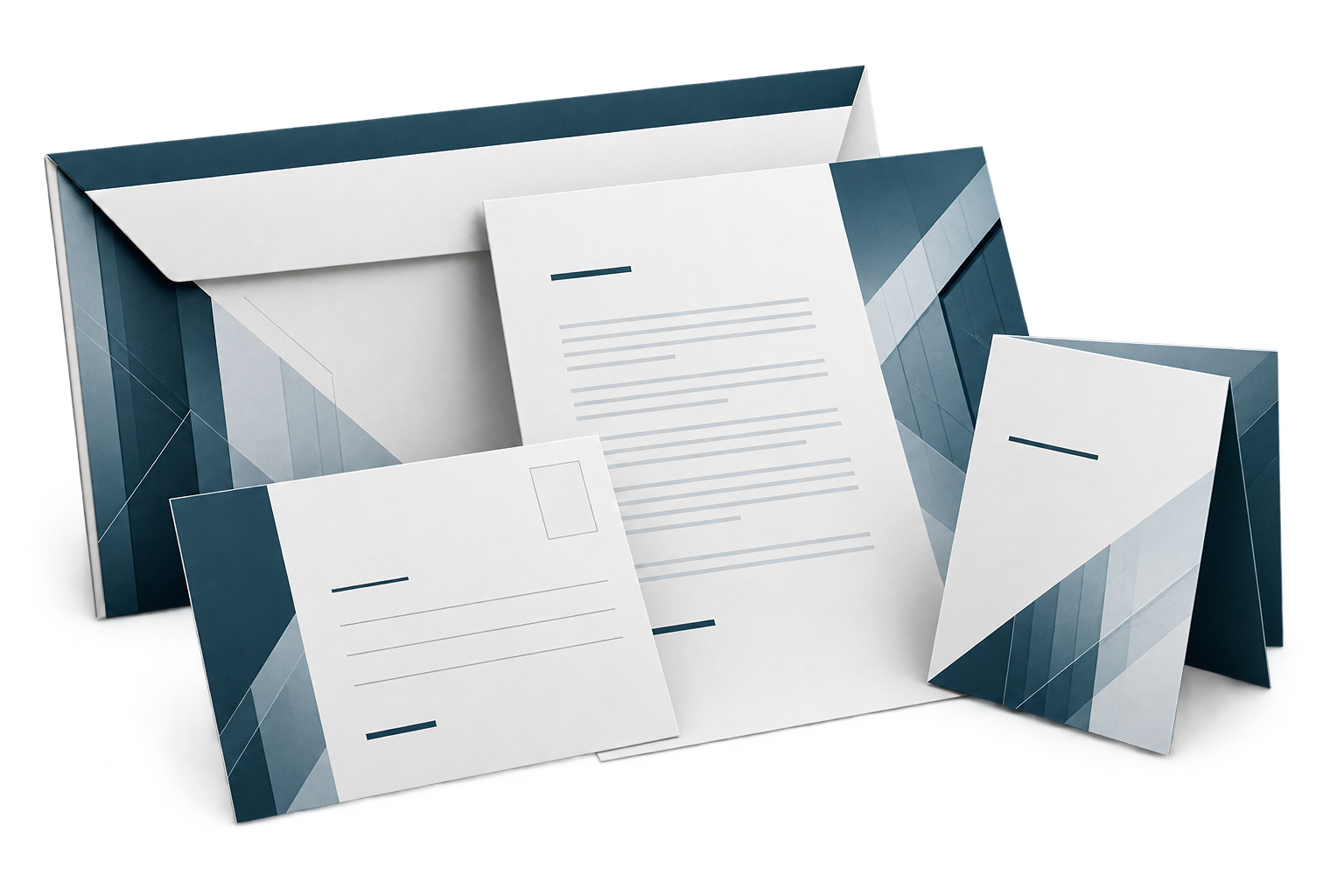 A coordinated envelope, letter, reply card, and folded insert
