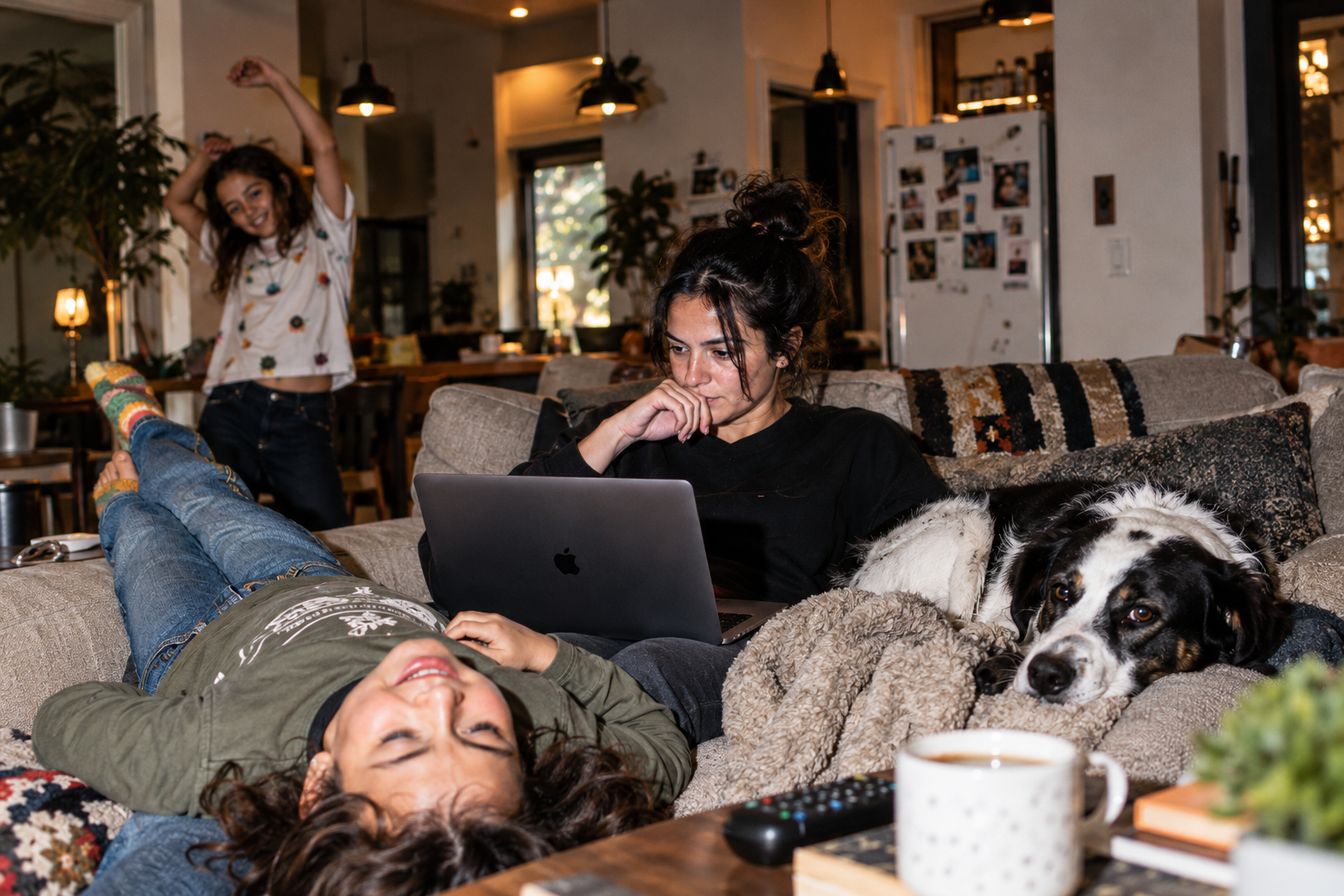 A family sharing ordinary life at home