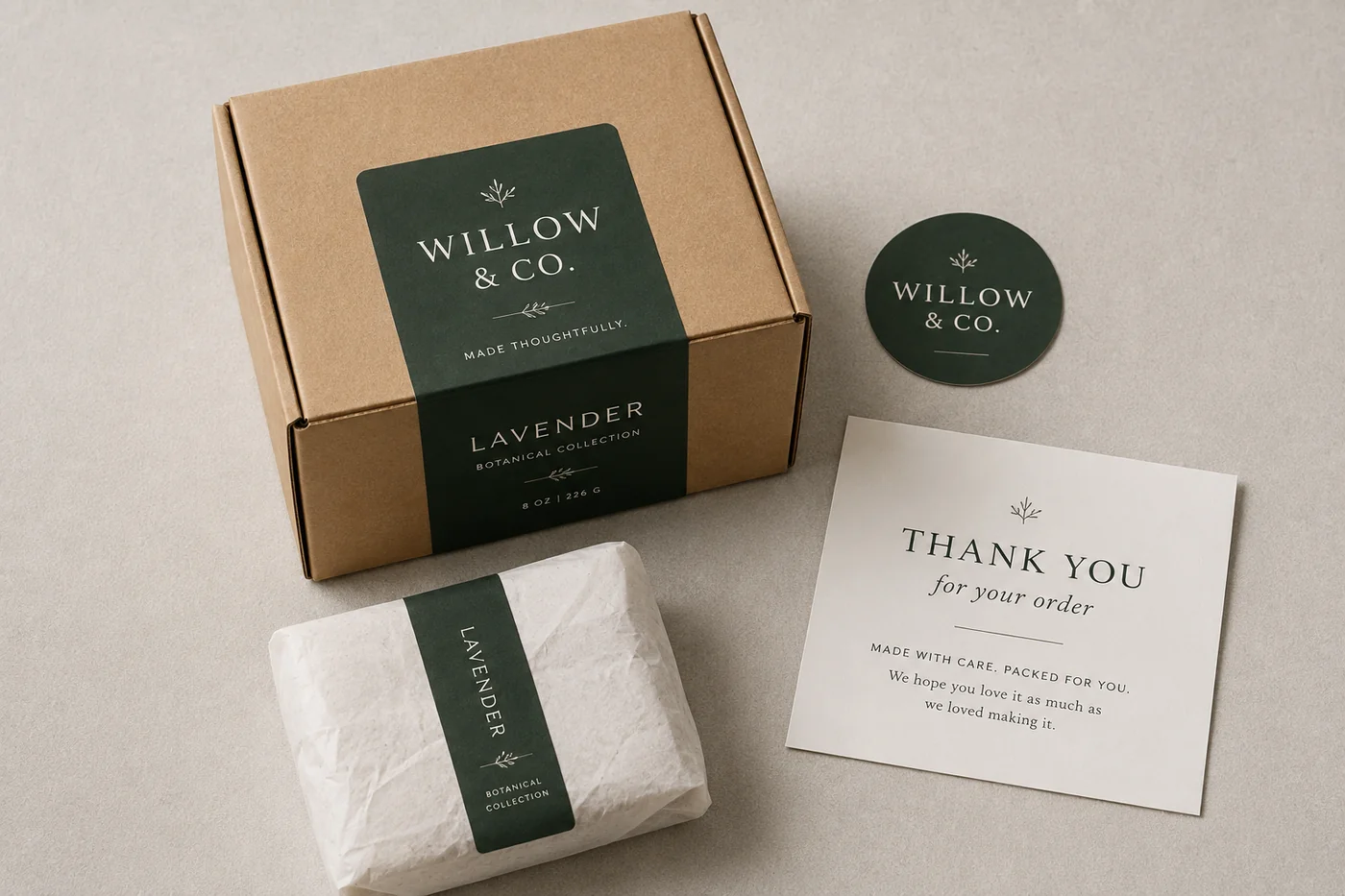 Branded packaging, product wrap, label, and printed insert