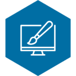 Design icon representing nonprofit branding, tax document layout, and donor communication services